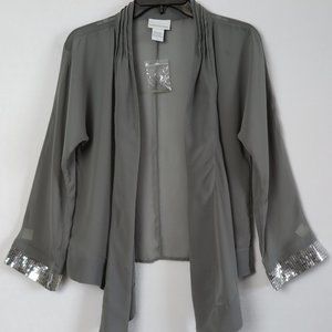 NWOT Soft Surroundings Gray Crepe Elegant Sequined Topper Size XS/S